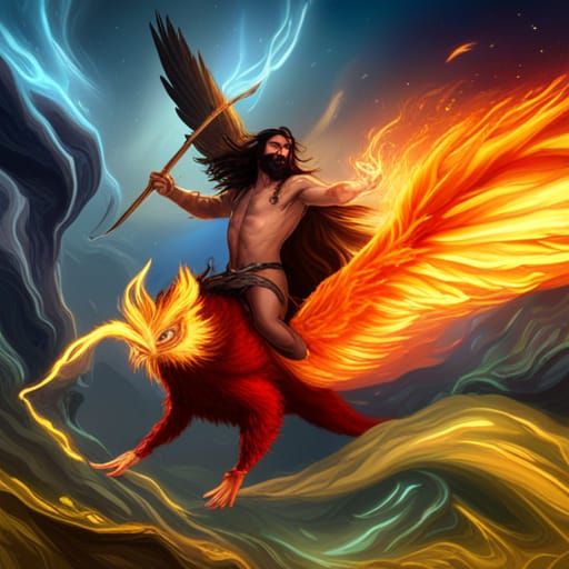 Man Rides Phoenix: Dark Fantasy Concept Art