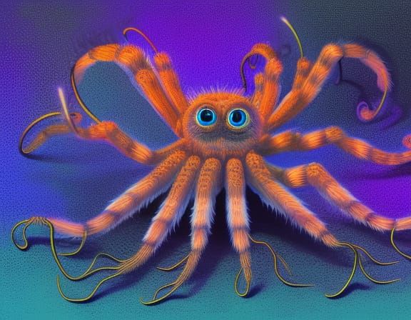 Neon Octopus-Tarantula in Vivid Cosmic Illustration