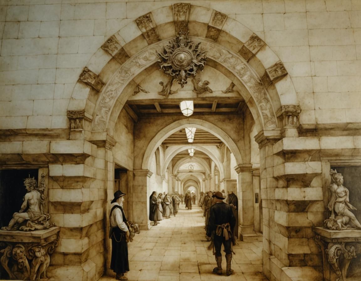 Hyperdetailed Charcoal Drawing of a Bazaar in Black and Whit...