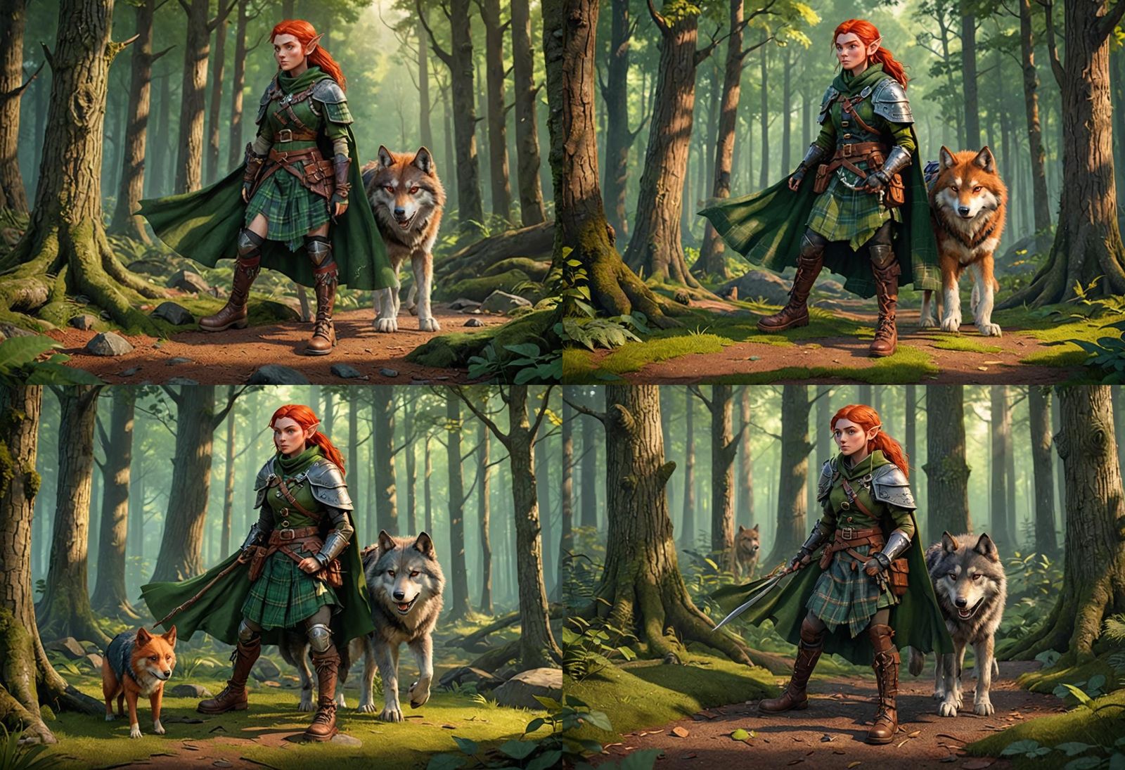 Wood Elf Ranger and Wolf Companion in 3D