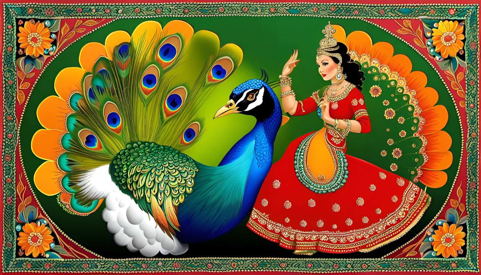 Peacock in Madhubani Painting Style