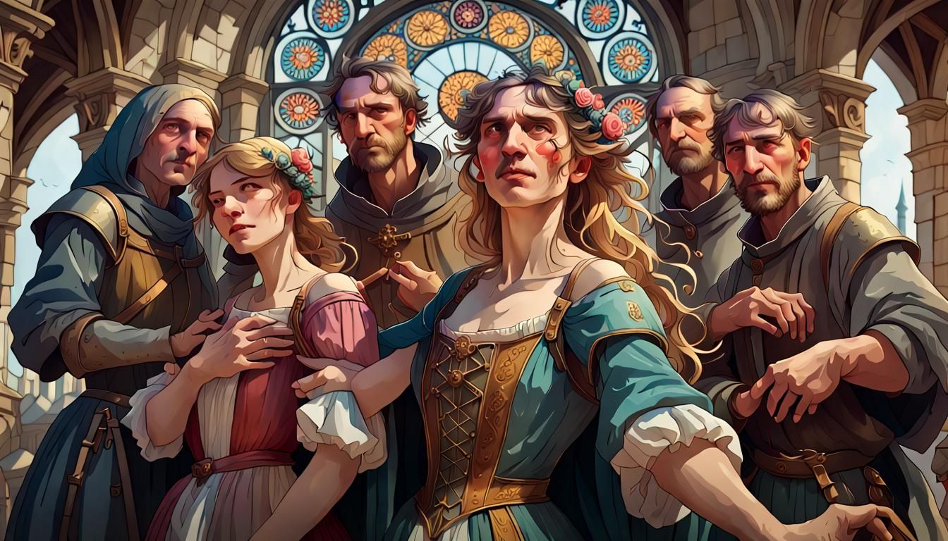 Medieval Plague Scene in Gouache and Watercolor