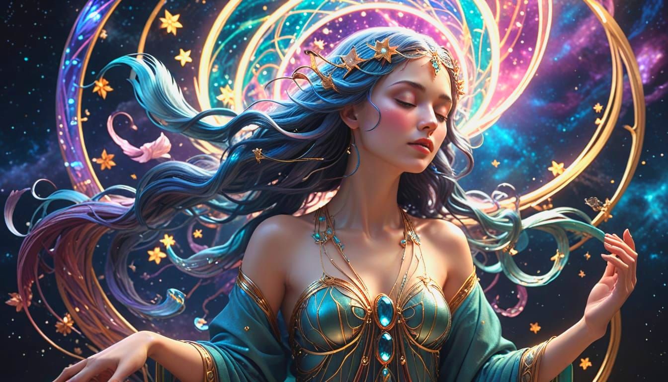 Ethereal Art Deco Portrait of Radiant Woman in 3D