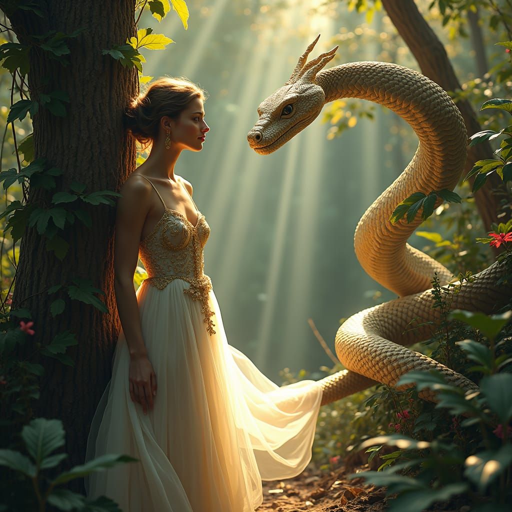 Eve in Eden Tempted: Hyperrealistic Digital Art