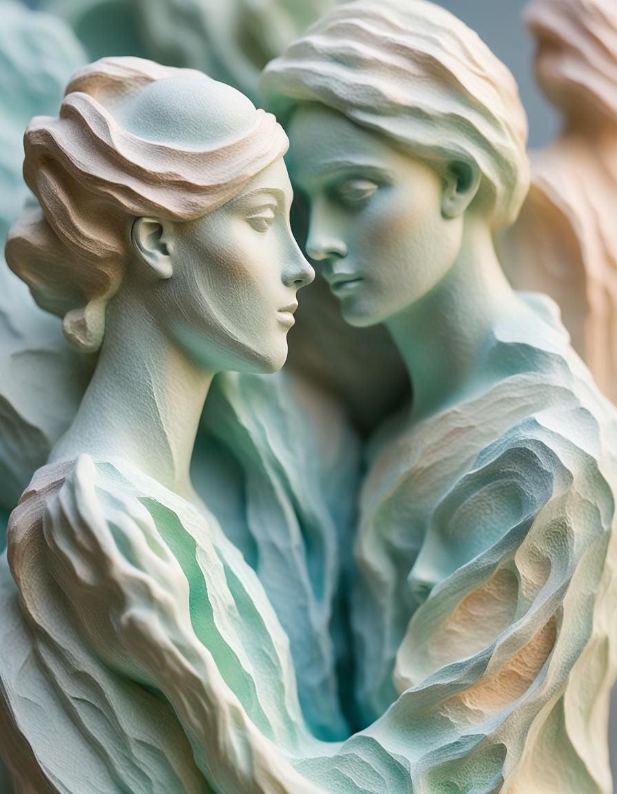 Intertwined Abstract Figures in Impressionist Pastel Hues