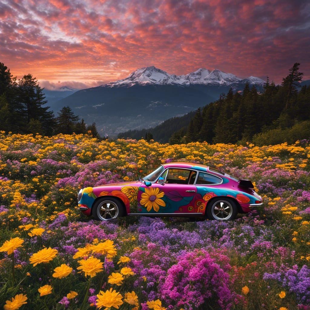 prompt when you're coming to SF, don't forget to wear flowers in your hair... uh oh how did the Porsche end up here...