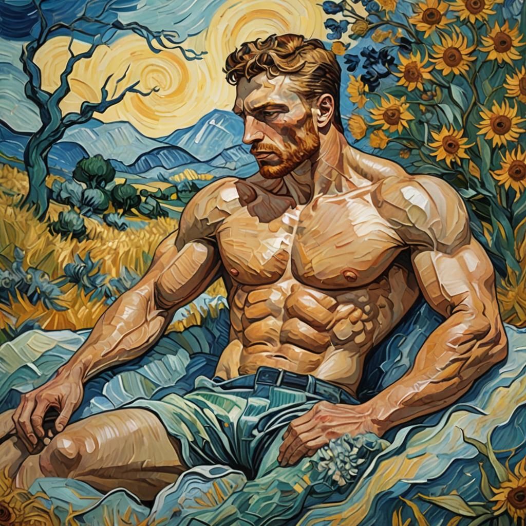 Muscular Boy in an Impressionist Landscape