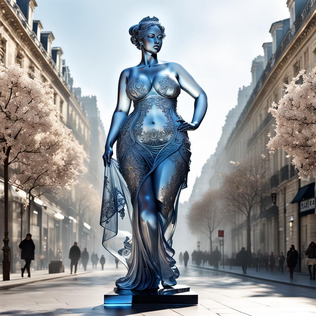 Transparent Crystal Woman Statue in Paris