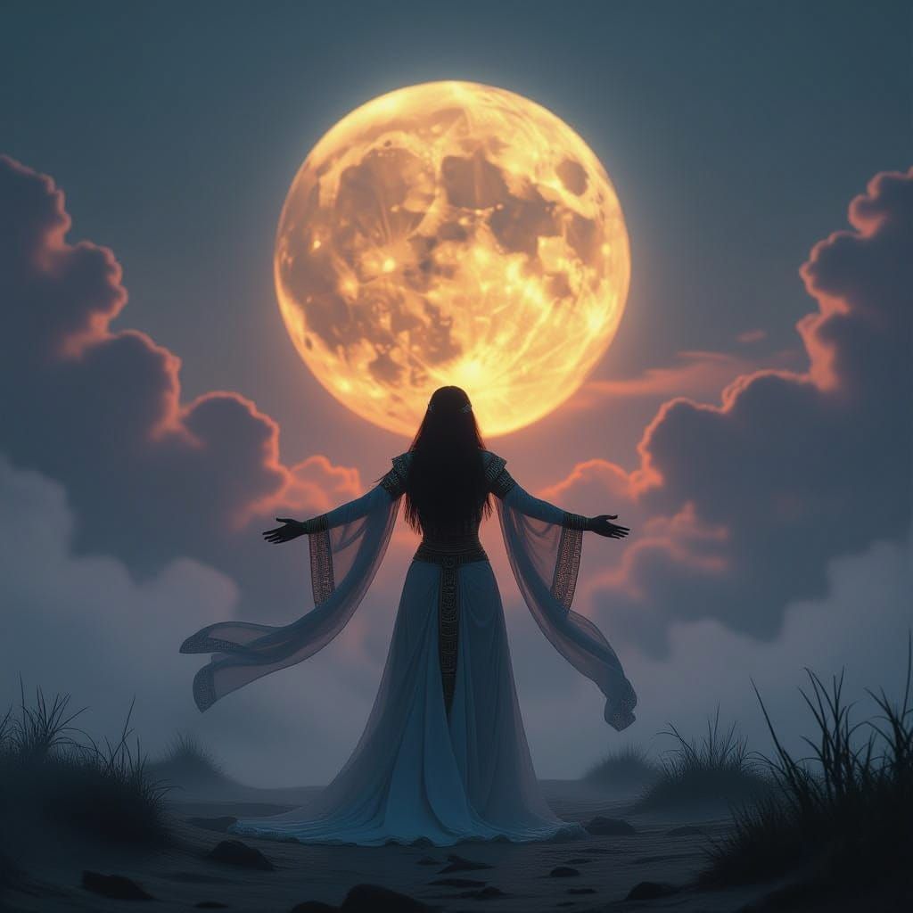 Isis Channels Cosmic Power in Dark Fantasy Film Still