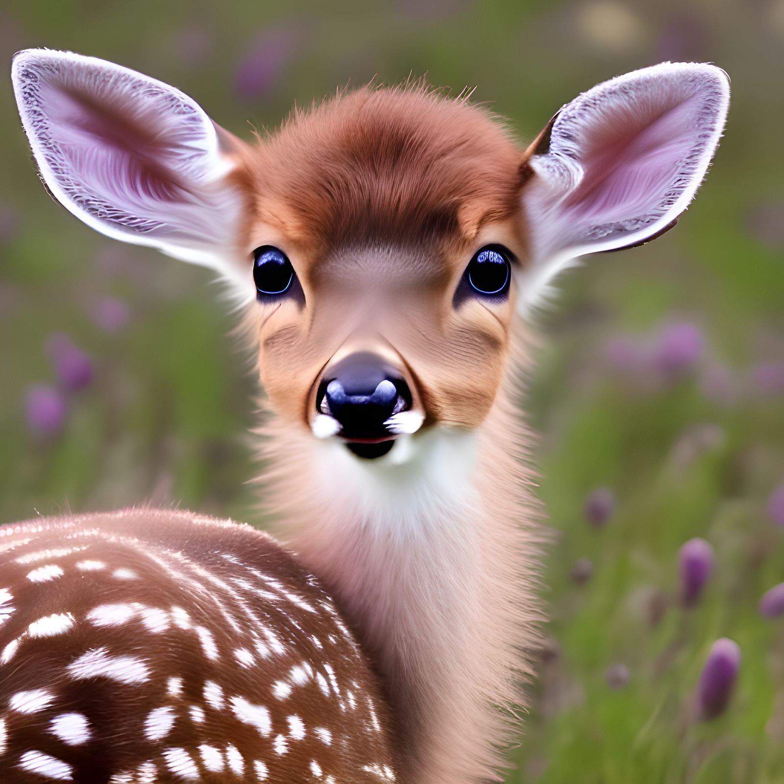 Adorable Fluffy Deer Portrait with Floral Background