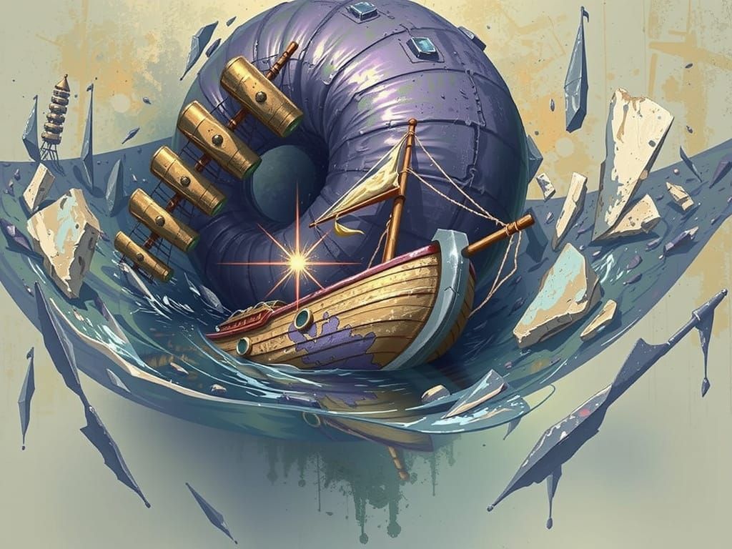 Eldritch Iron Skeleton Over Boat, Matte Illustration