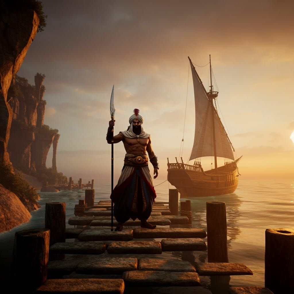 Sindbad's Triumph at Golden Hour: A Whimsical Scene