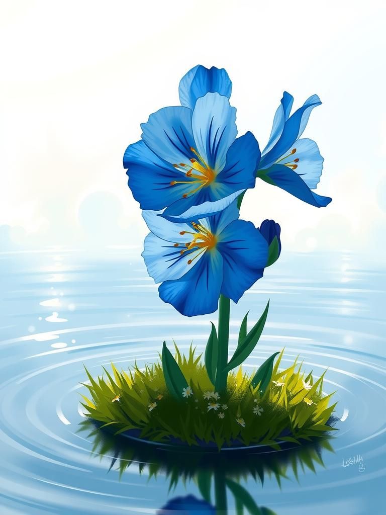 Vibrant Bluebonnet on Island in Digital Art Style