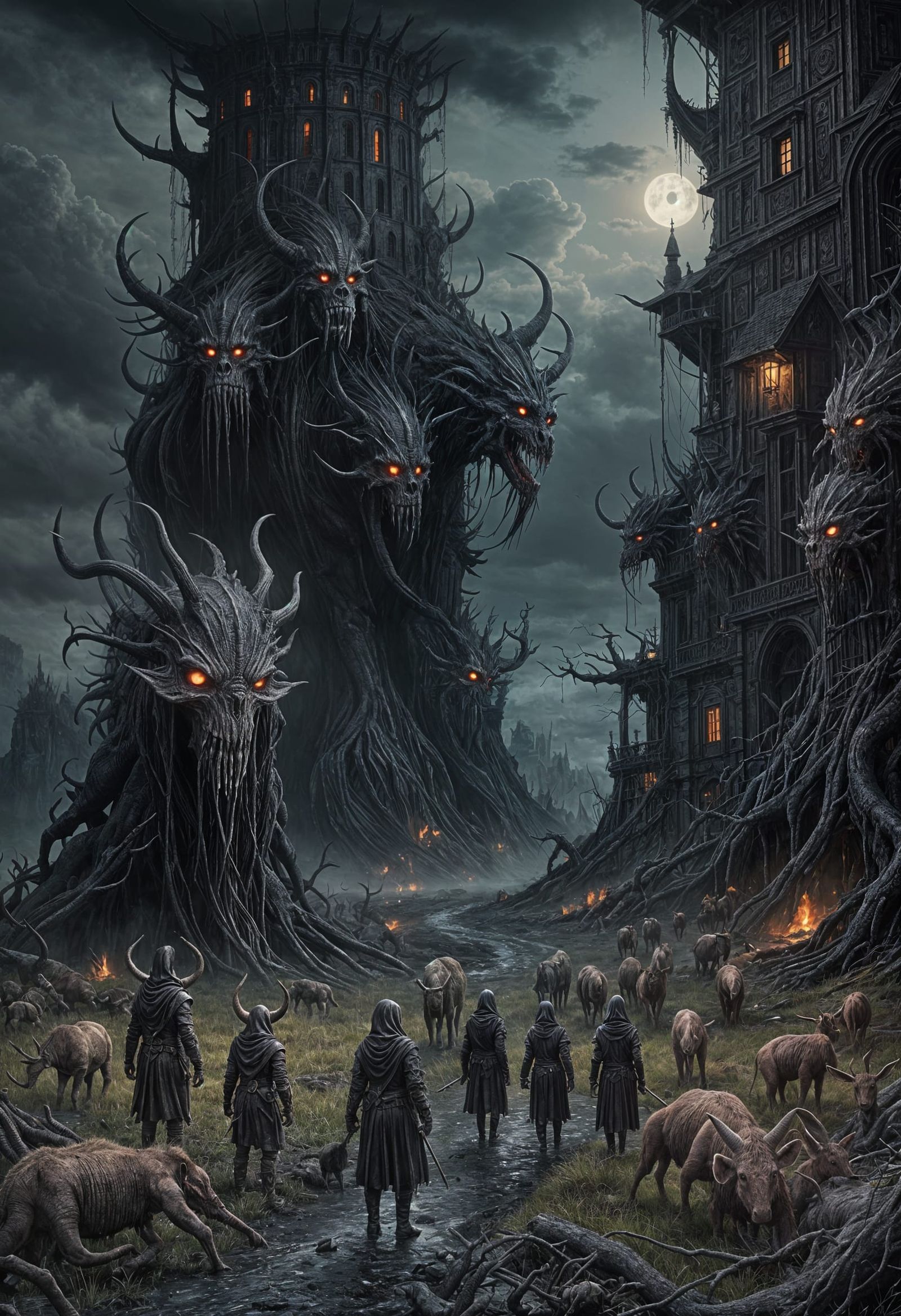 Dark Fantasy Plain Terrorized by Celestial Hands