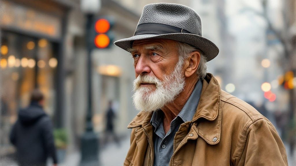Contemplative Man in Fedora, Watercolor Portrait
