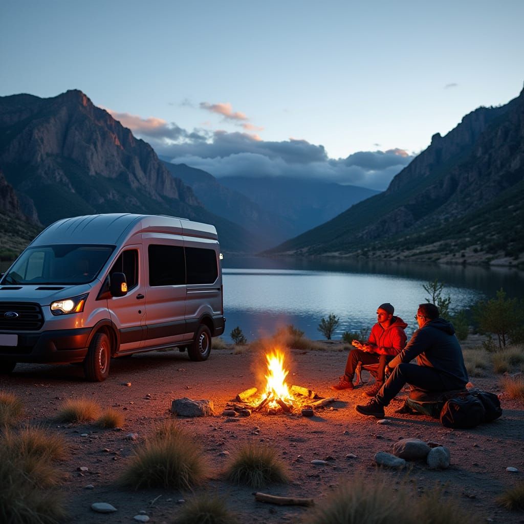 Uintah Mountains Camper Van Campsite by Lake