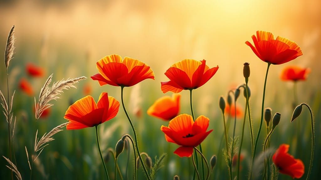 Serene Summer Poppies in Impressionist Style