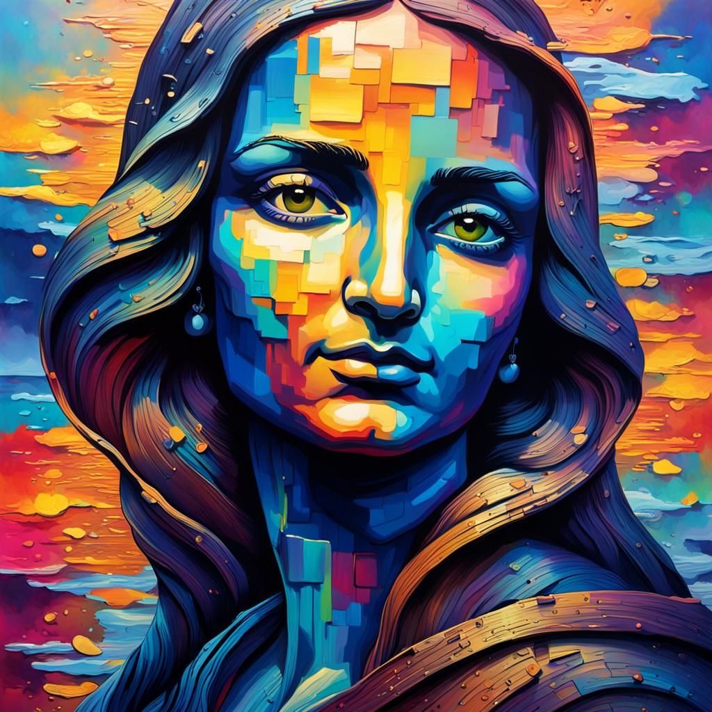Stylized Portrait of the Mona Lisa in Vibrant, Golden Tones