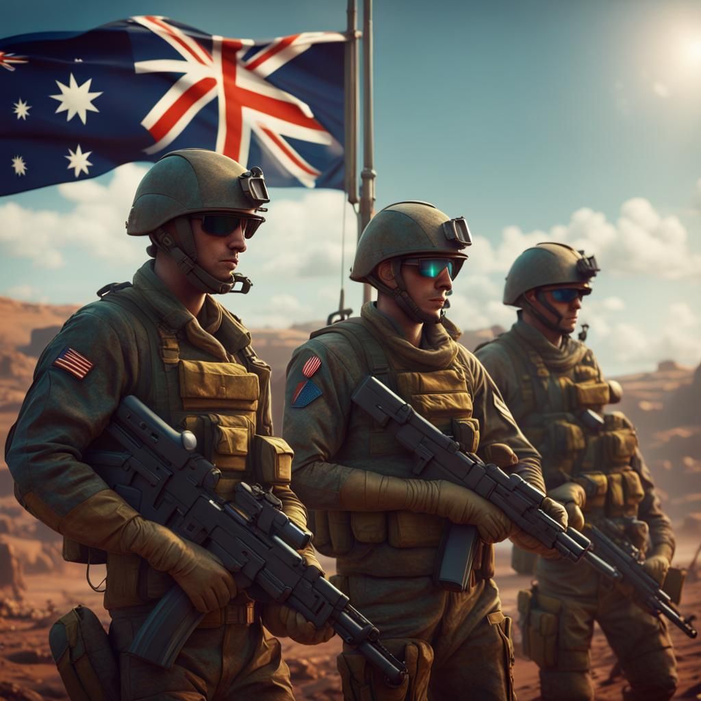 Heroic Australian Soldiers in Retro-Futuristic Style