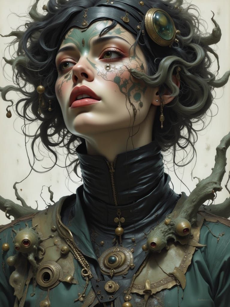 Alien Vogue Portrait in Deco Surreal Style