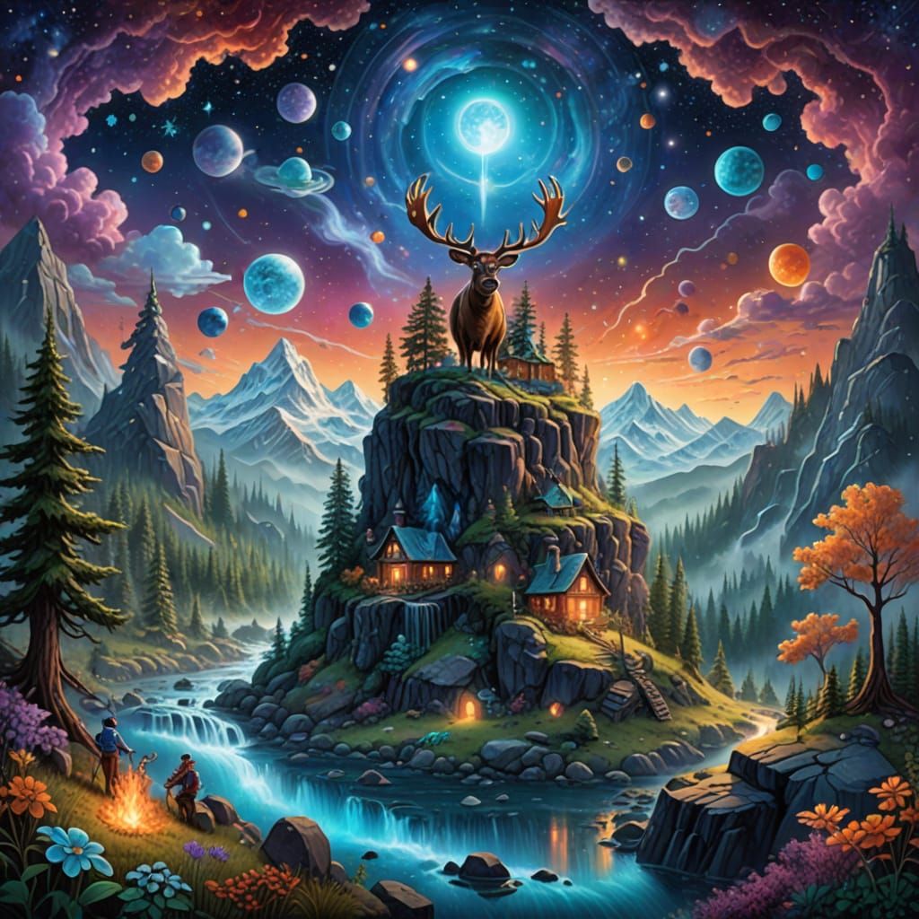 Rocky and Bullwinkle in Astral Fantasy Illustration