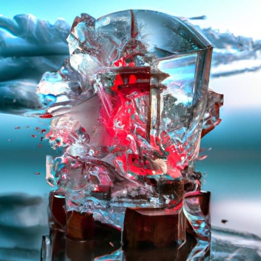 A Red Lighthouse and Smashing Waves inside a broken Ice