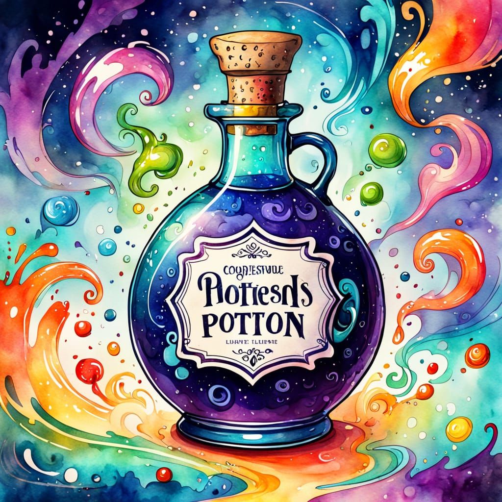 Whimsical Watercolor Potion in Colorful Swirls