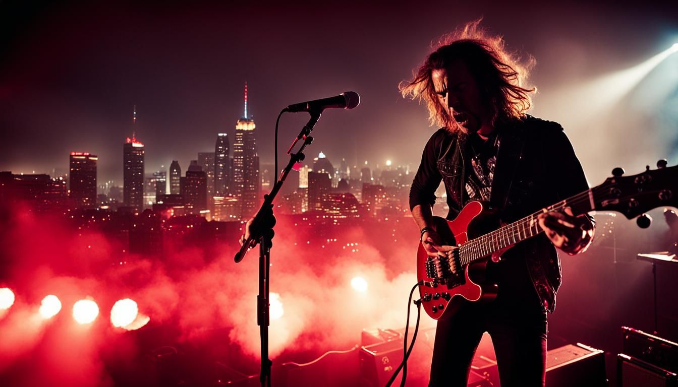 Rocker Guitarist on Stage in Punk Rock Style