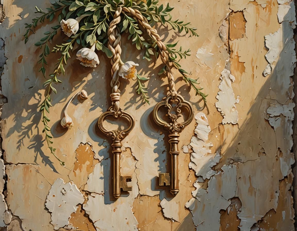 Impressionistic Oil Painting of an Old Key Still Life