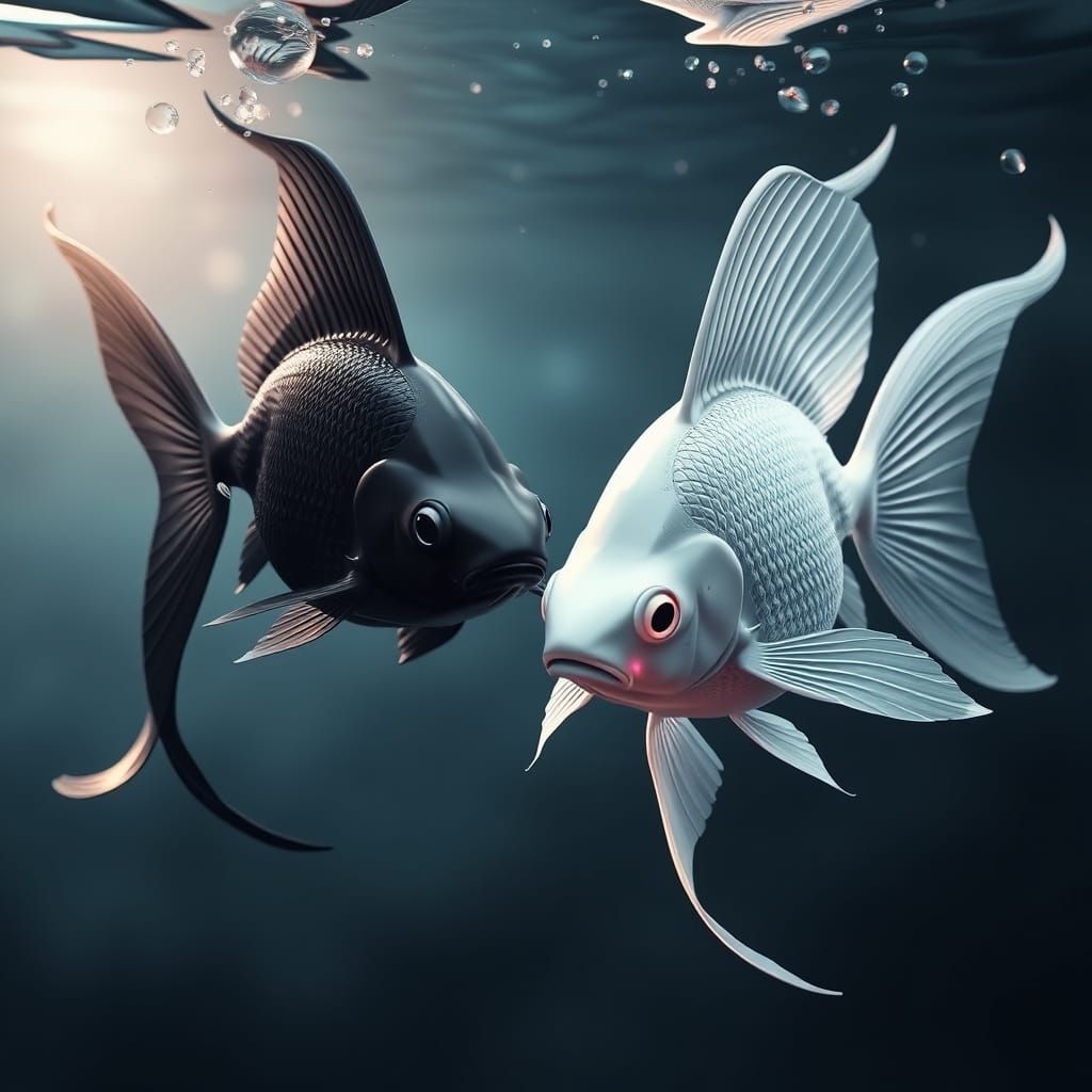 Black and White Fish in 3D Anime Style
