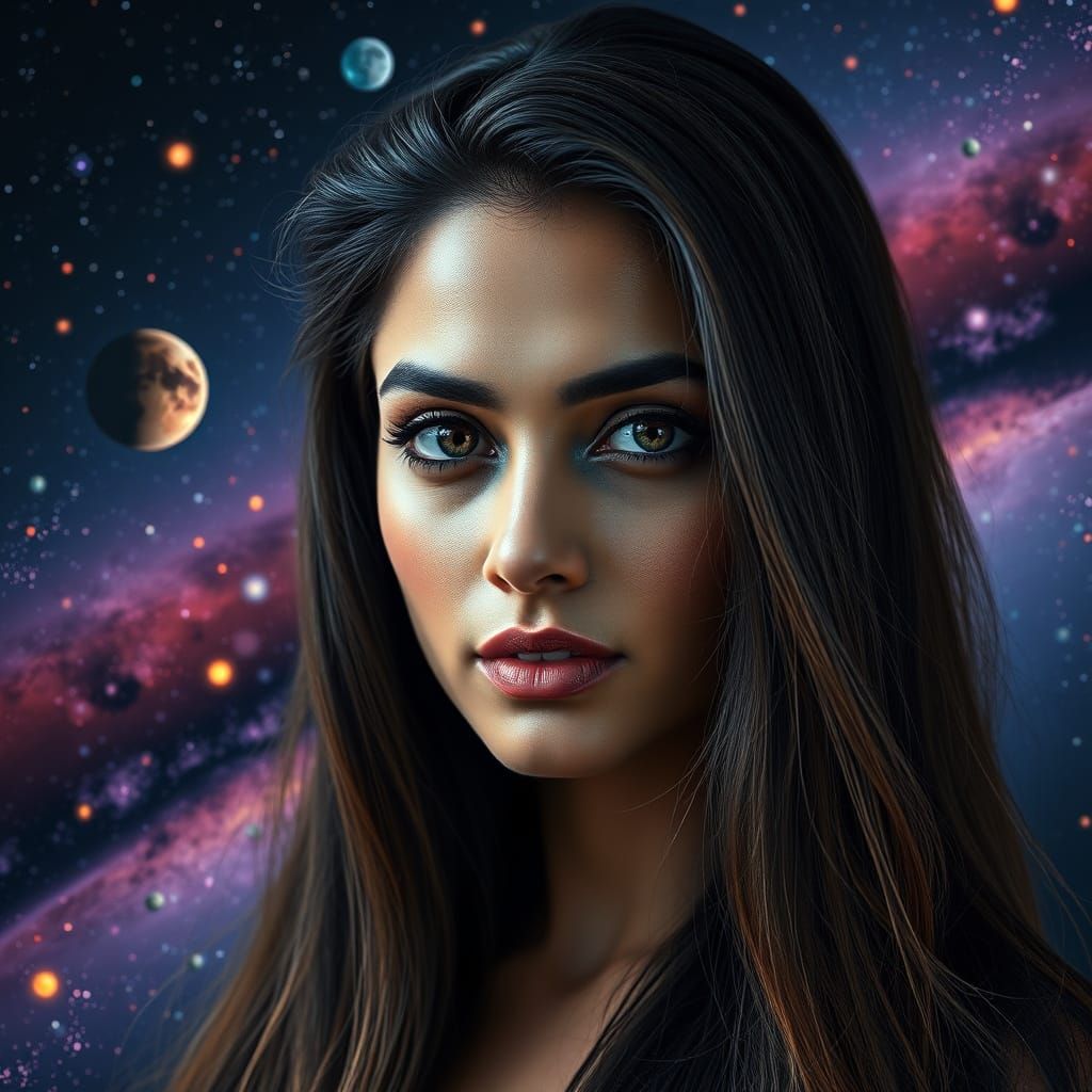 Galactic Goddess in Hyperrealistic Style
