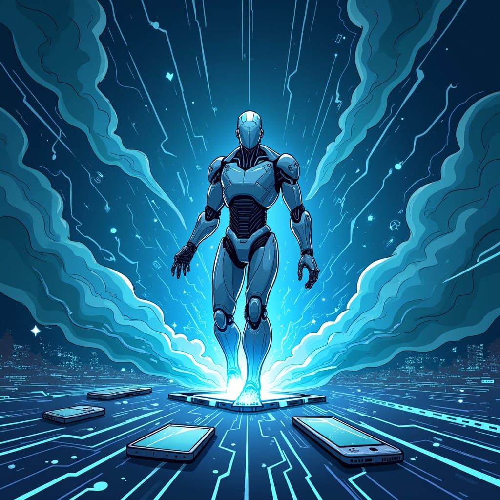 Dynamic Robot in Futuristic Comic Book Art Scene