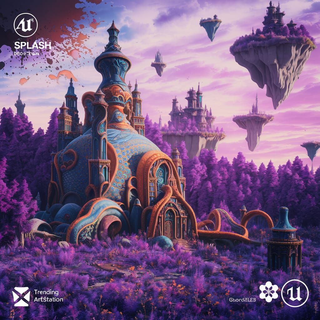 Fantastical Building in Purple Landscape, Matte Painting