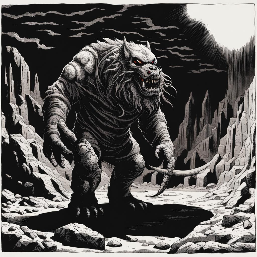 Hellhound Standing in Underworld Shadows