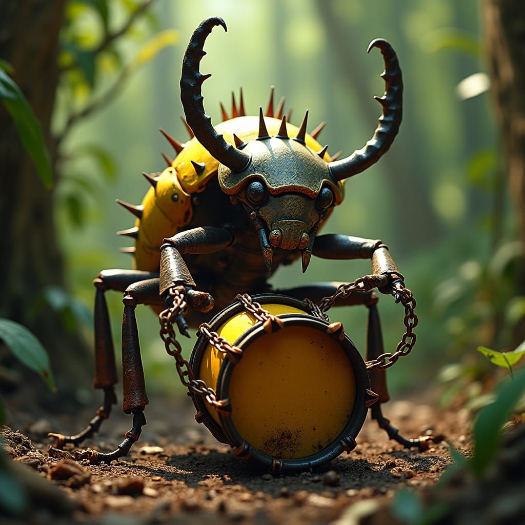 Armored Hercules Beetle's Drum Solo in Jungle Clearing