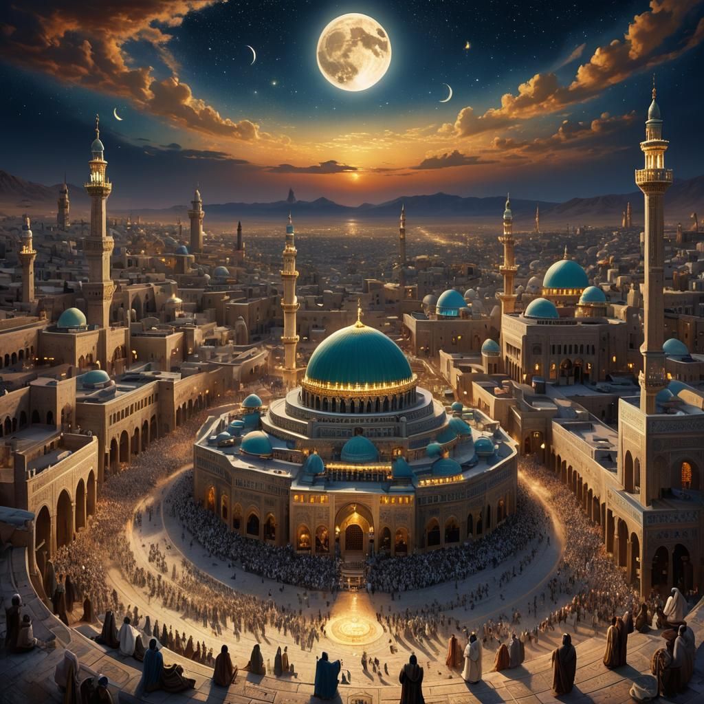 Medina Sunset Prayer: Islamic Art in Detailed Matte Painting