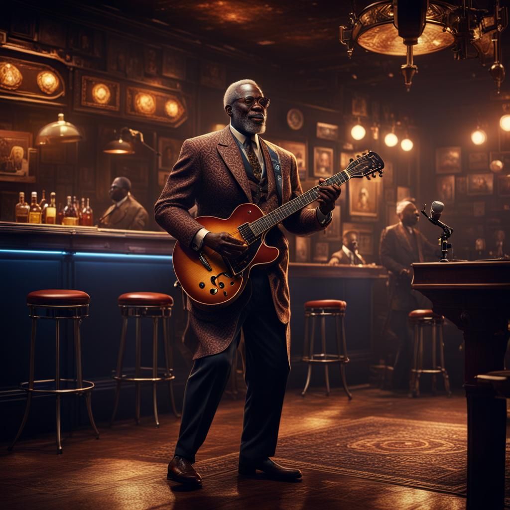 Jazz Musician in Dark Bar: Digital Matte Painting