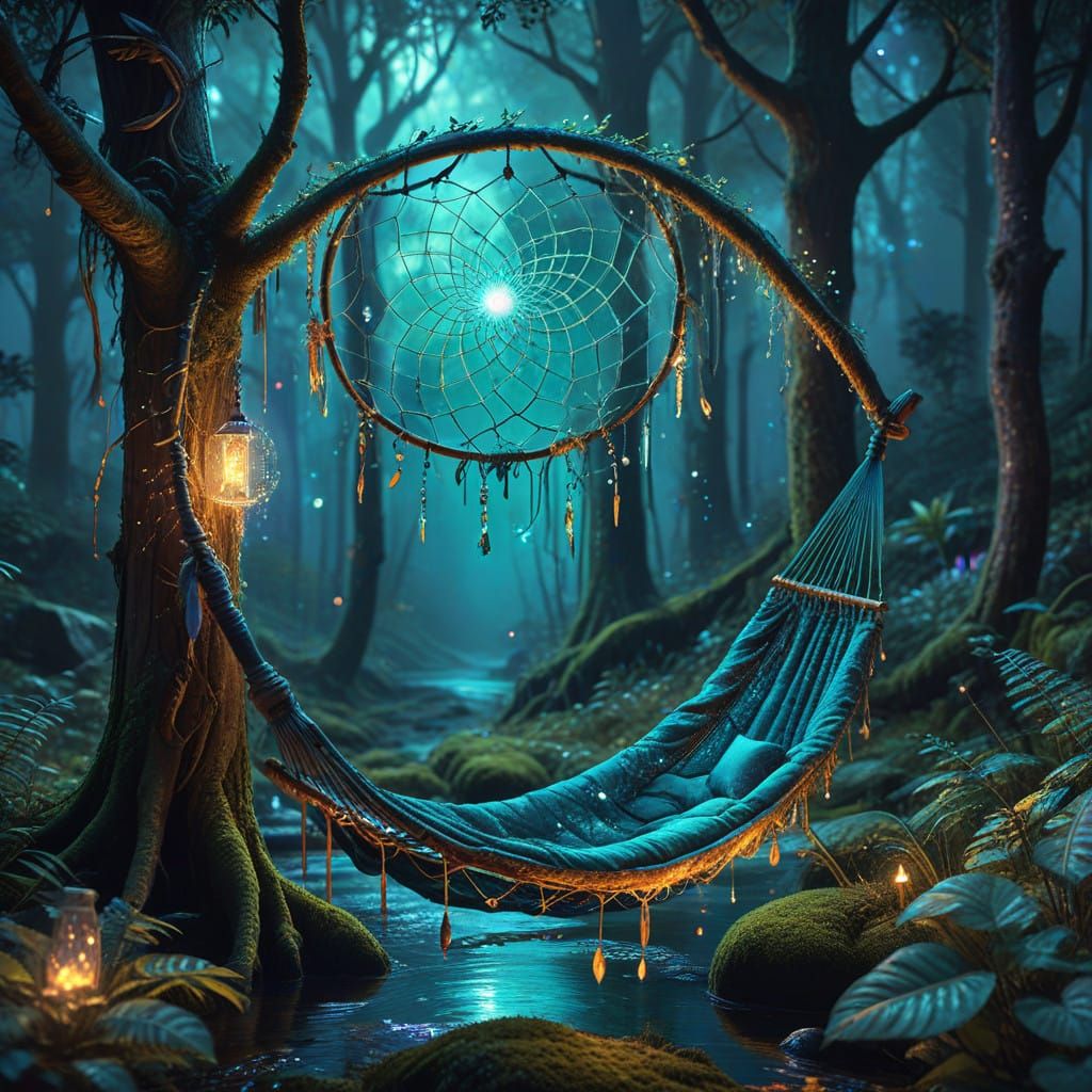 Ethereal Magic Hammock Oasis in Mystical Forest