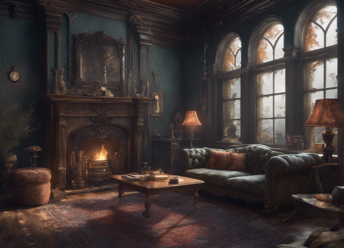 Haunted Victorian Living Room in Detailed Matte Painting