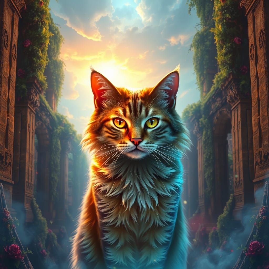 Majestic Cat in Vibrant Dreamlike Scene