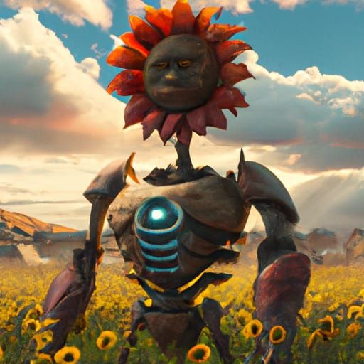 Detailed Sunflower Robot Concept Art in 8k