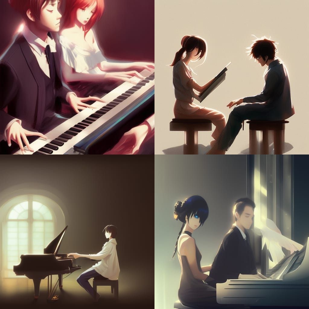 Anime Couple Playing Piano in Digital Art Style