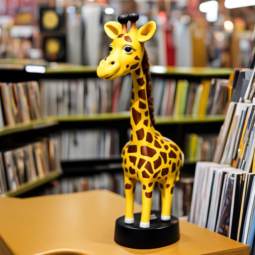 Bobblehead Giraffe at the Record Store