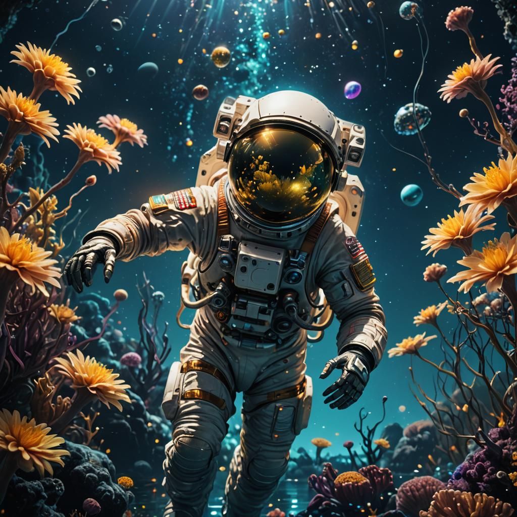 Oceanic-Astronaut Exploring Alien Flora in a New World