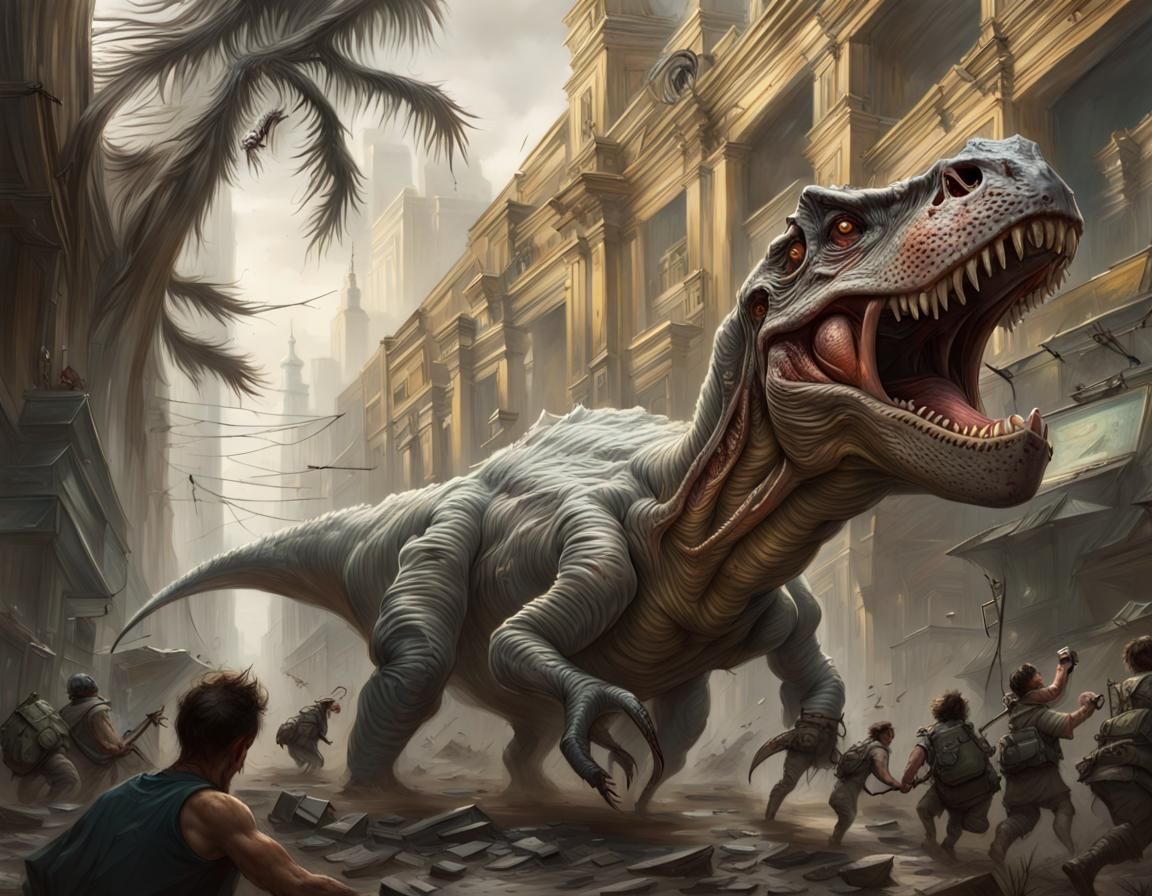 Hyperrealistic Dinosaur Running in a Colorful Landscape