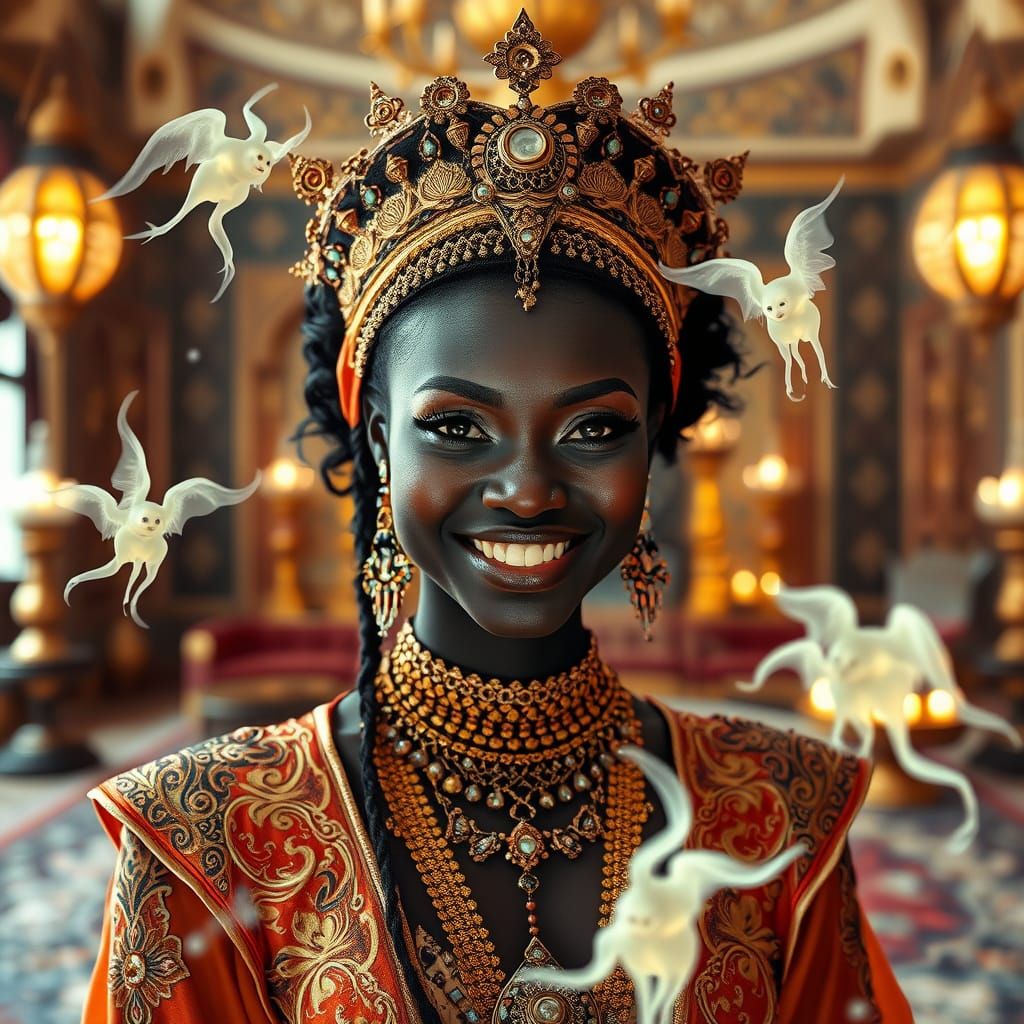 Futuristic Arabian Woman with Djinns in Photorealistic Style