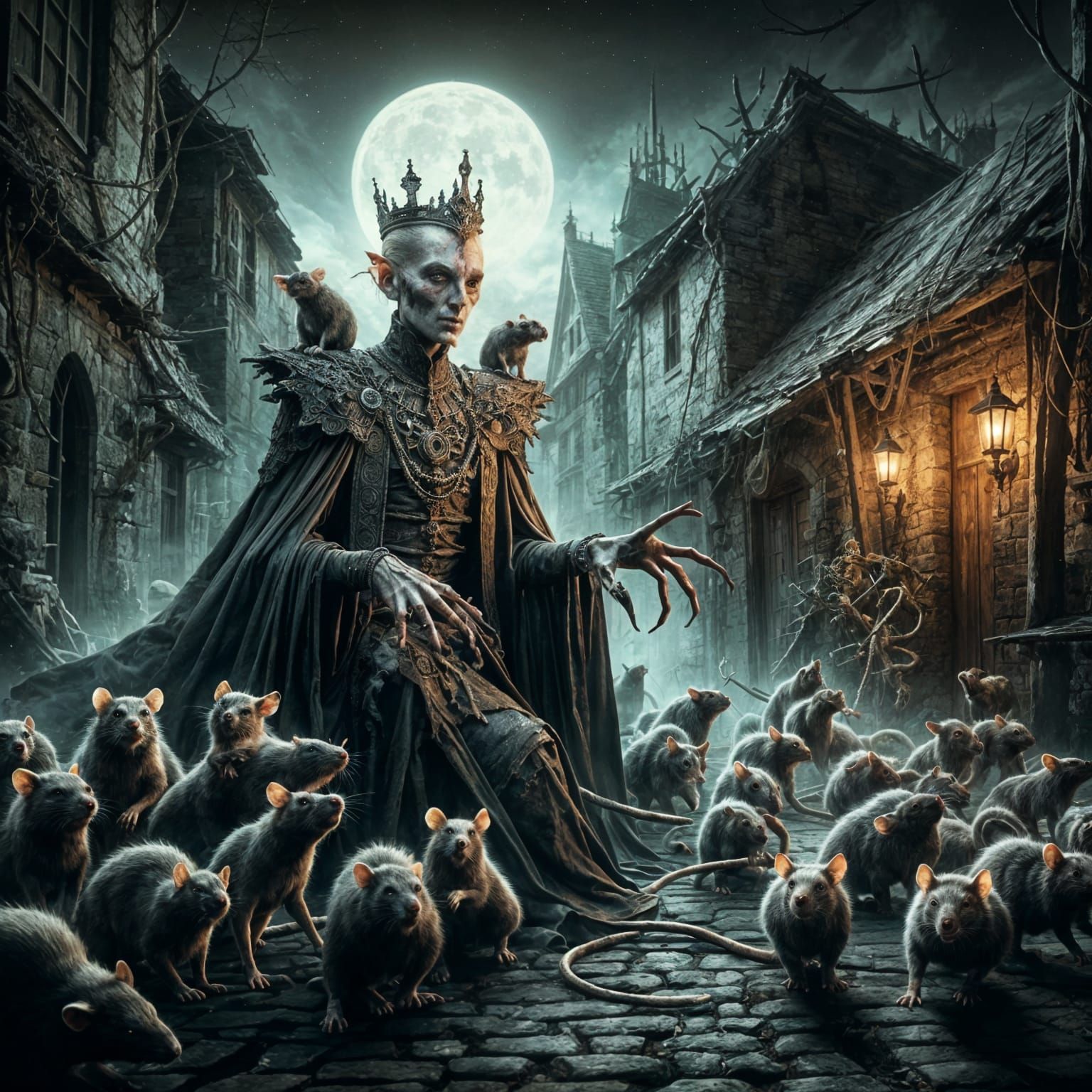 Evil King Leading Rats in Fantasycore Style