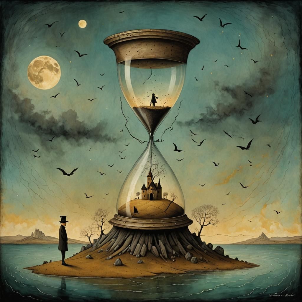 Surreal Hourglass Illustration in Salvador Dali Style