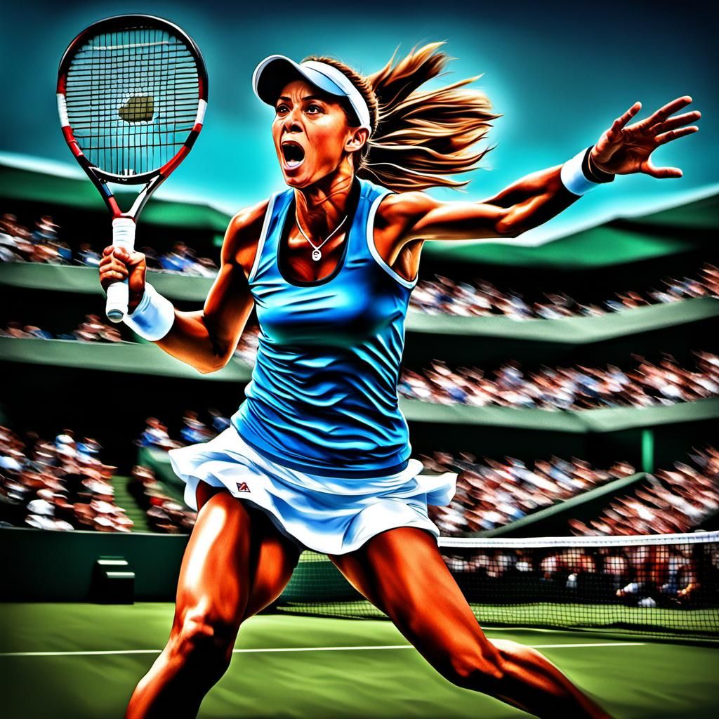 Tennis Player's Dynamic Backhand in Digital Realism