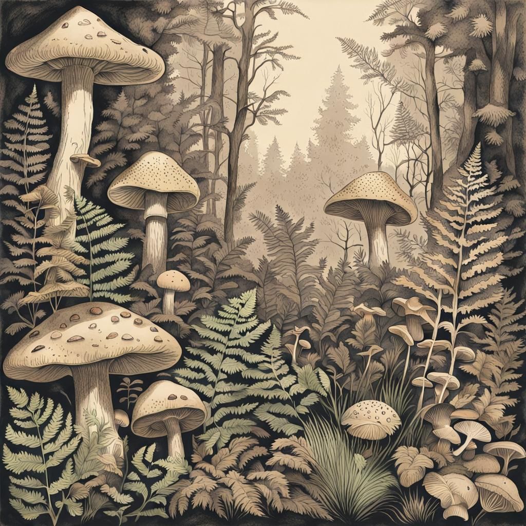 Enchanted Forest: Vintage Botanical Ink Drawing